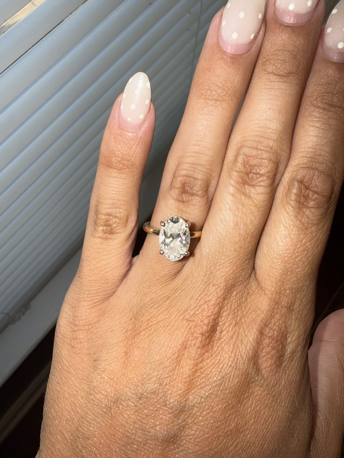 14 karat gold solitaire oval lab grown diamond ring 3.08 carats size 6