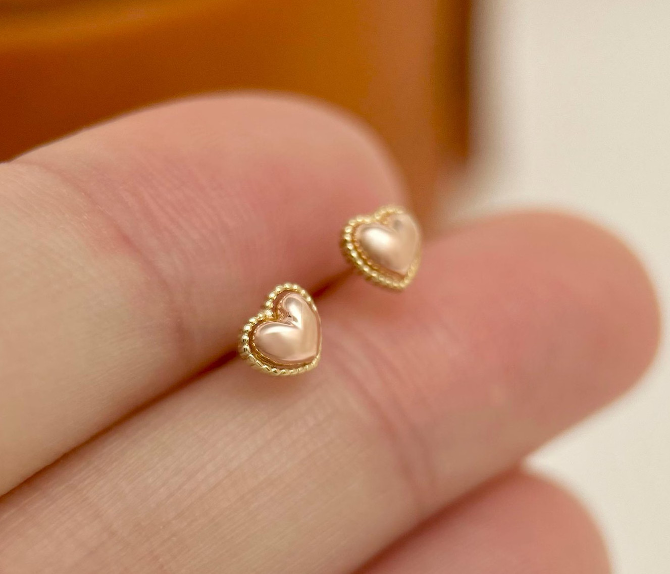 9K Solid Gold Stud Heart Stud Anniversary Earrings Promise Gift Earrings For Her