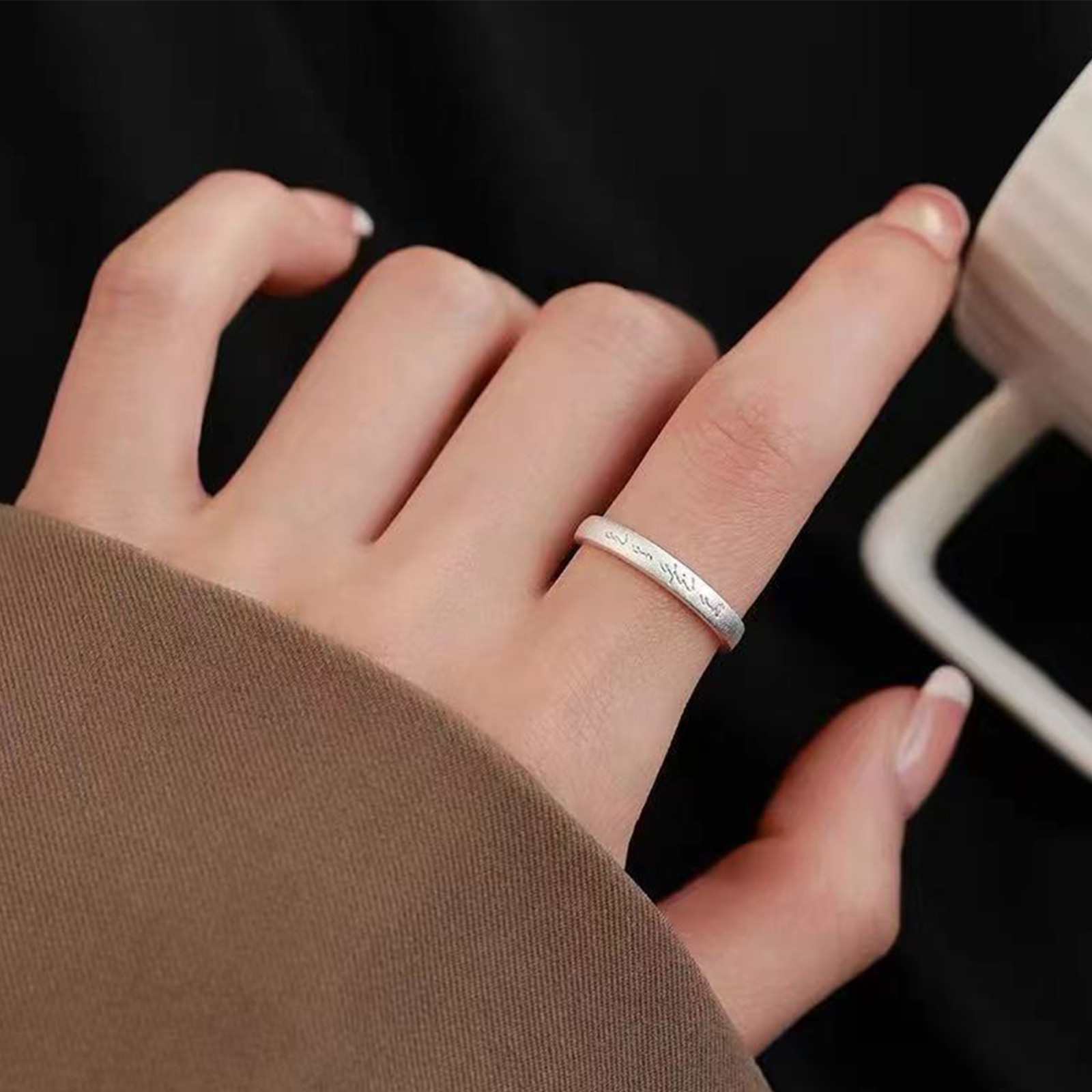 Fine Silver Adjustable Ring Matte Finish Open Wedding Band Statement Jewelry