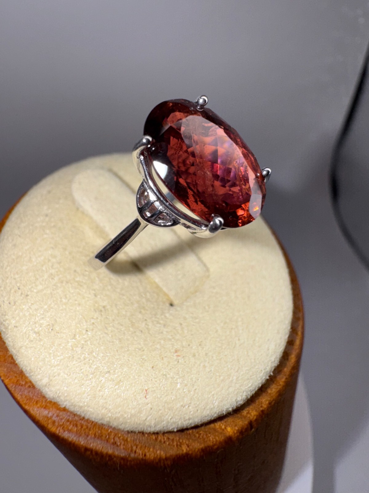 Natural Oval Red Tourmaline Ring, 4.8 Carat Rubellite, Sterling Silver, Size 7