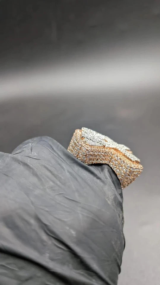 Custom Iced Out 2X Round Lab Created Diamond Number Ring 14K Rose Gold Plated