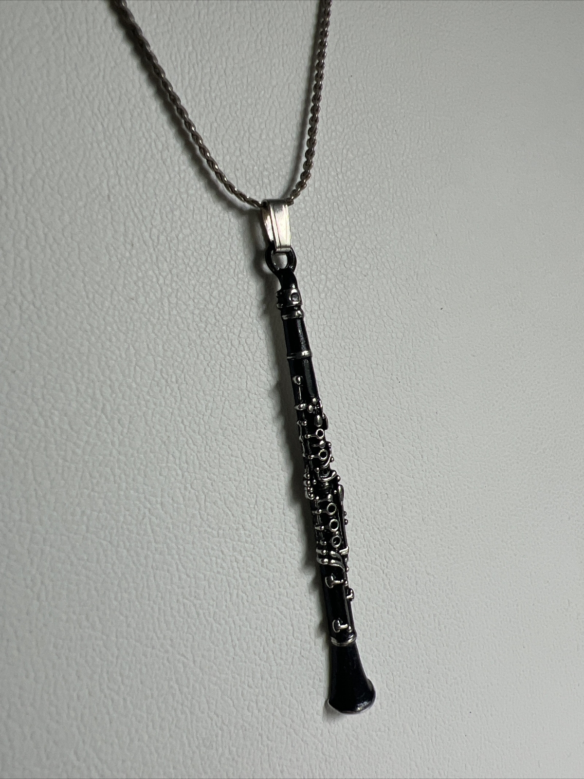 Future Primitive Oboe Necklace Instrument Enamel Black Silver Chain Pendant