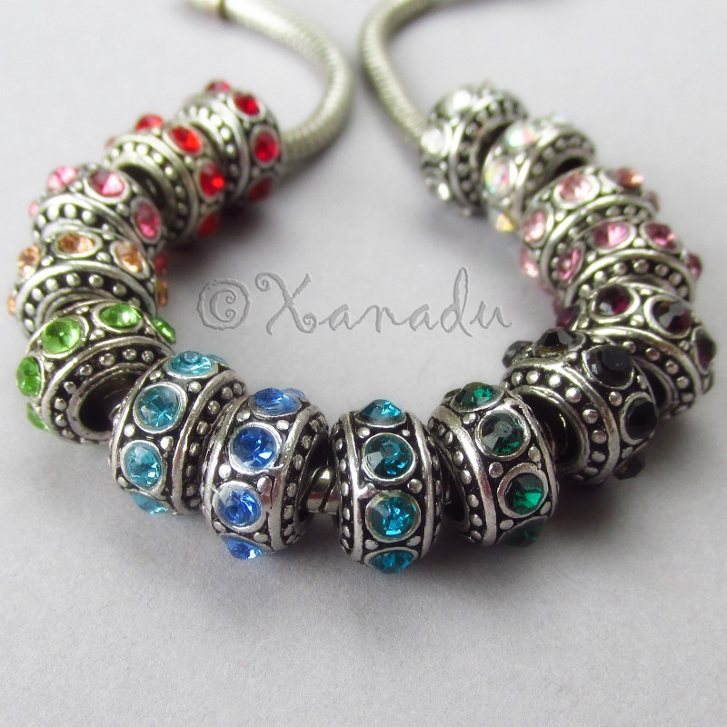 4PCs European Birthstone Beads Set – Large Hole Spacers – 15 Colors Available