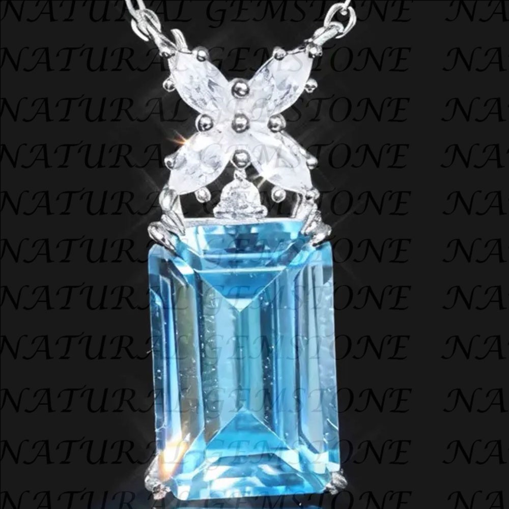 5.20Carat Emerald Shape Natural Topaz and Diamond Pendant 18K White Gold Plated