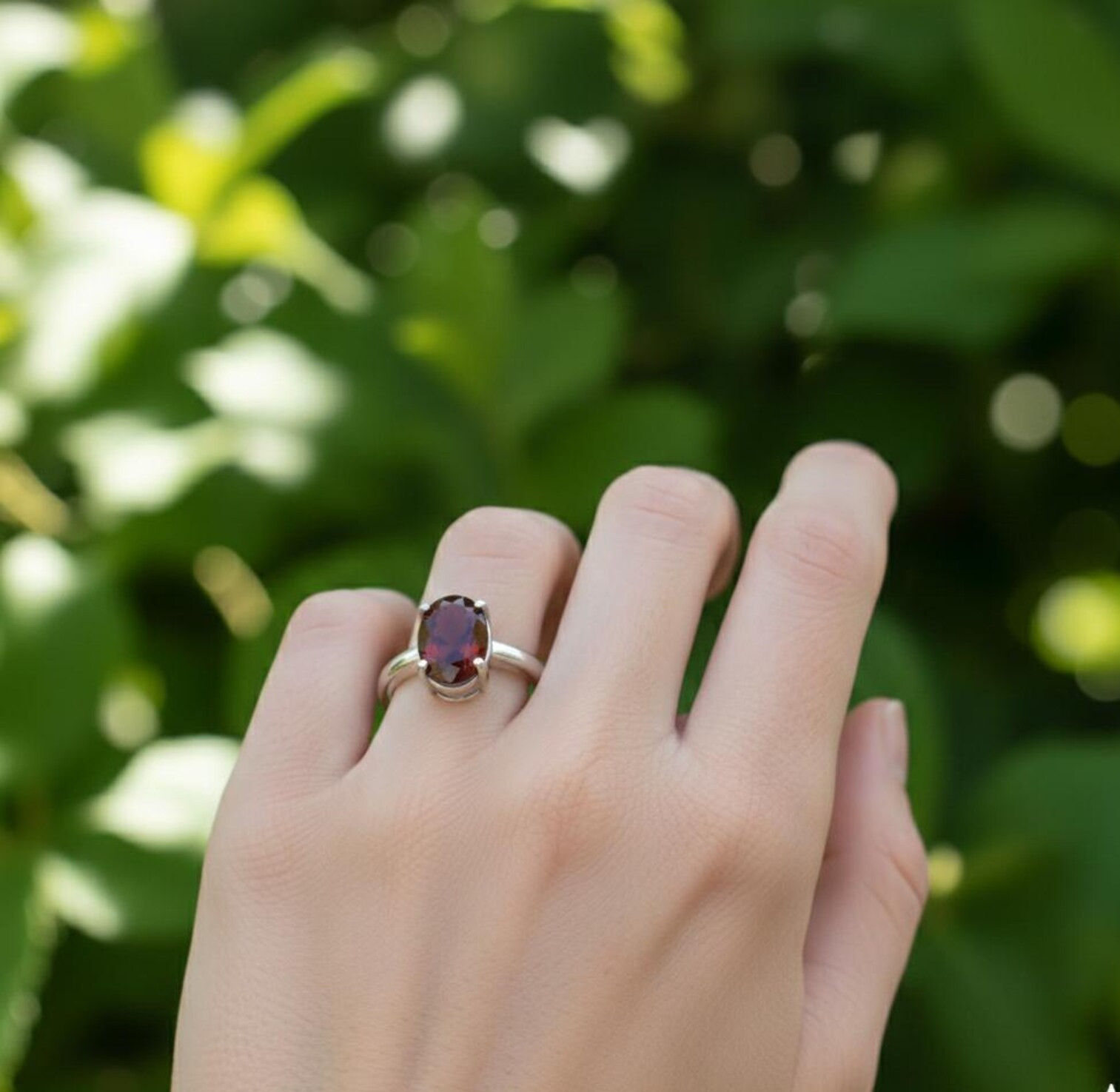 Lab Grown Garnet Ring 925 Sterling Silver Solitaire Engagement Ring wedding