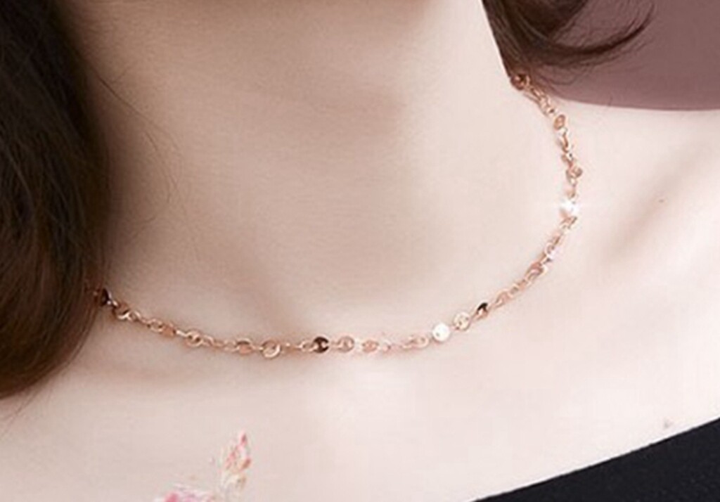 Girl / Women Titanium Stainless Steel Wafer Round Choker Chain necklace 15-17.5″