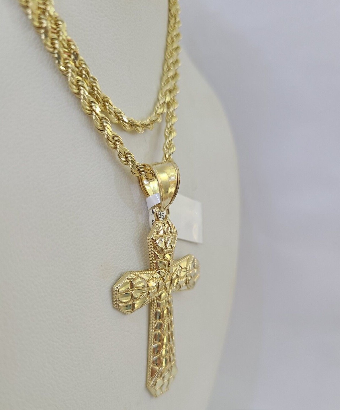 Real 10k Gold Rope Chain Jesus Cross Charm Pendant SET Necklace 3mm 20″-30″ Inch