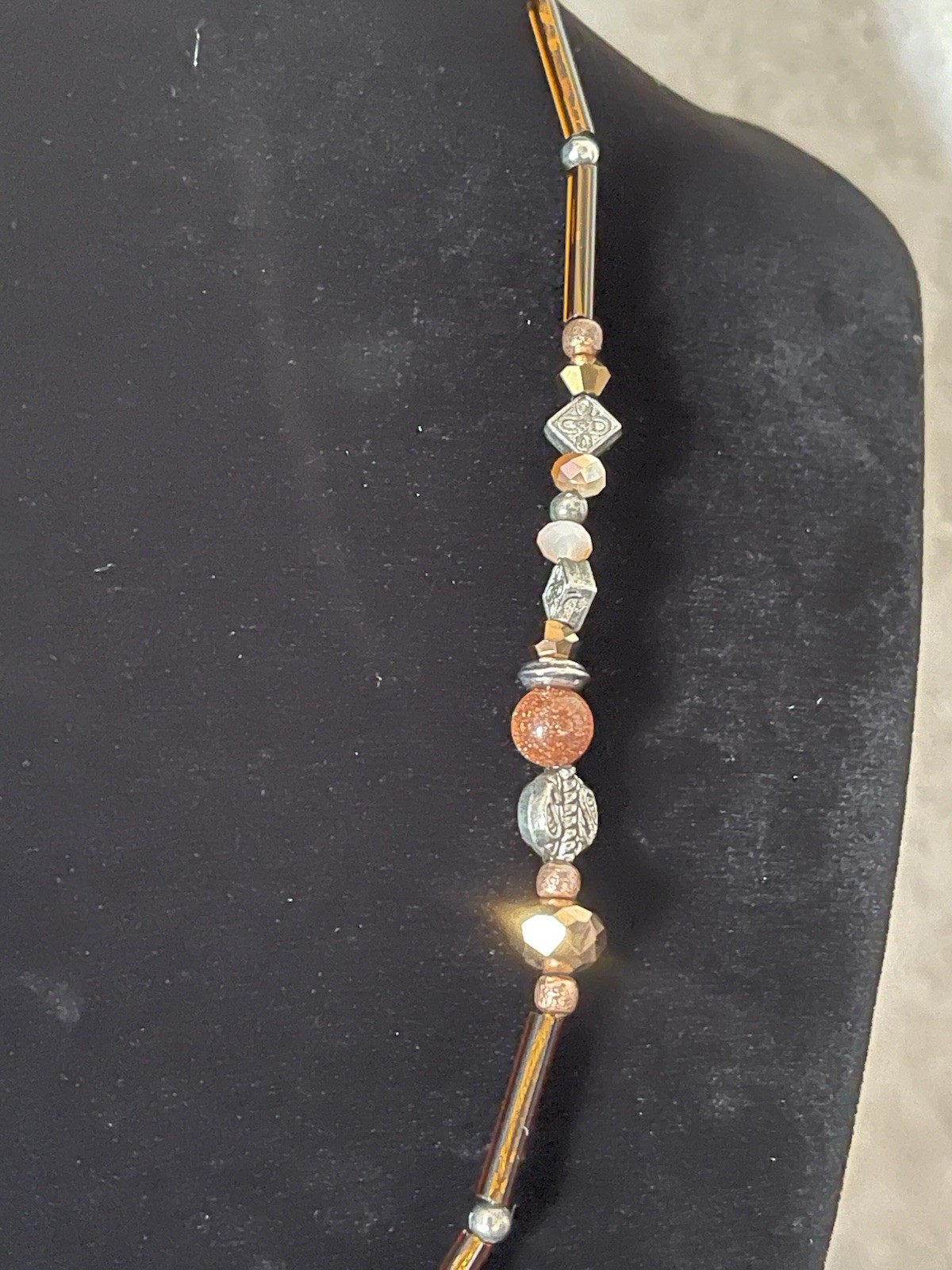 Handmade Copper Silver Multicolor Beaded Necklace 18 Inches Fast Shipping