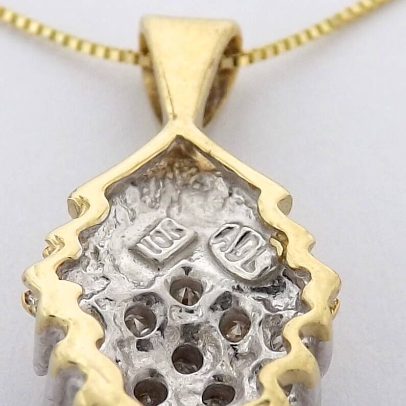 Solid 10k Gold Natural Diamond Pine Cone Pendant Necklace Adjustable 17-19in New