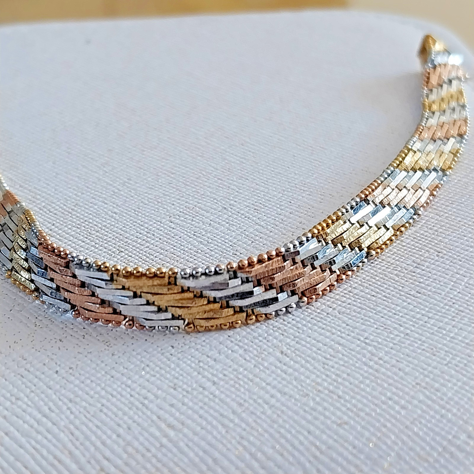 D’Orica Italy 925 Chevron Bracelet Silver Tri-Colour Gold Vermeil 7.5in 16.4G