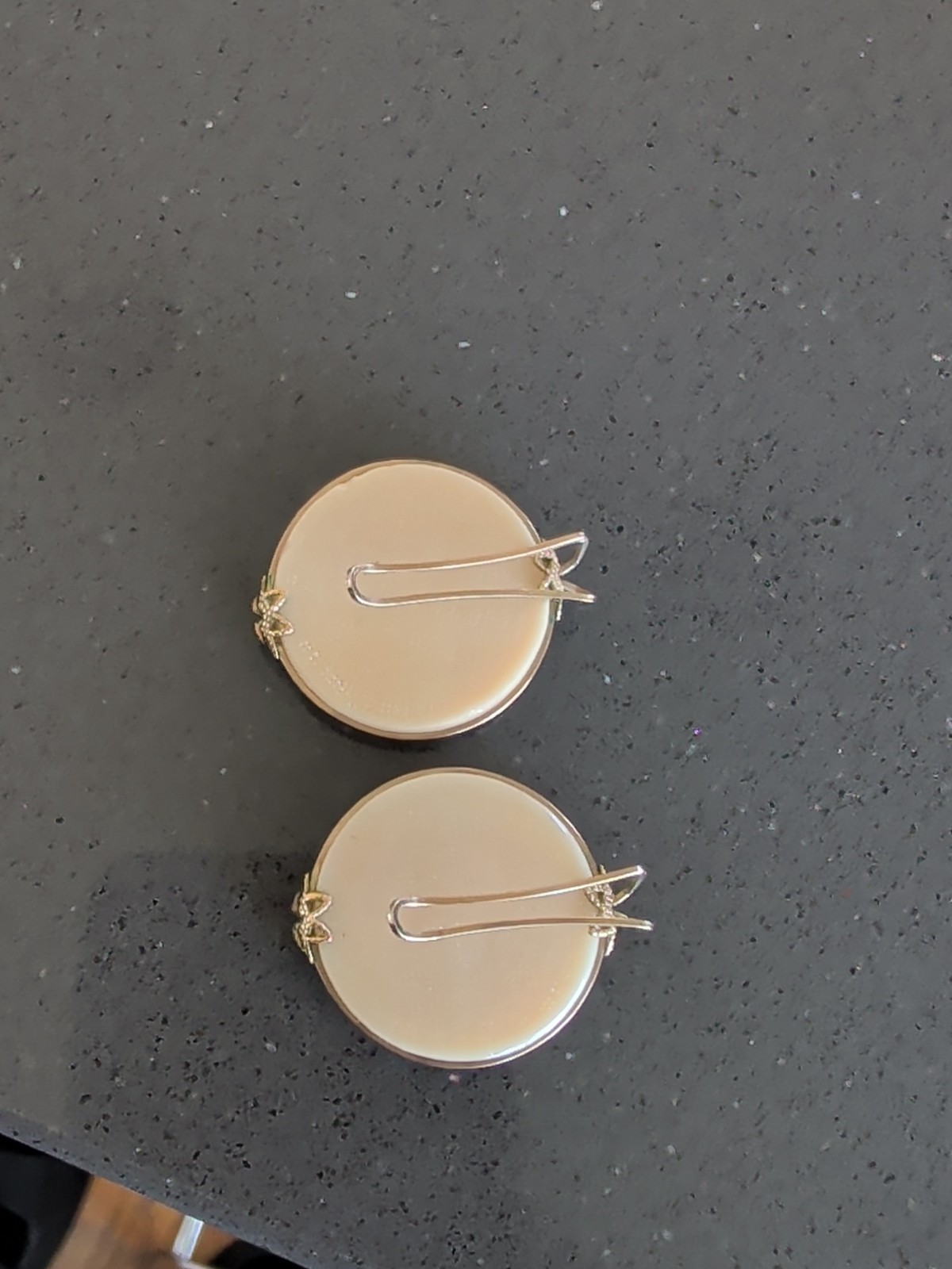 Vintage MCM Hillcraft Gold White Iridescent Lucite Clip Earrings Mid Century N90