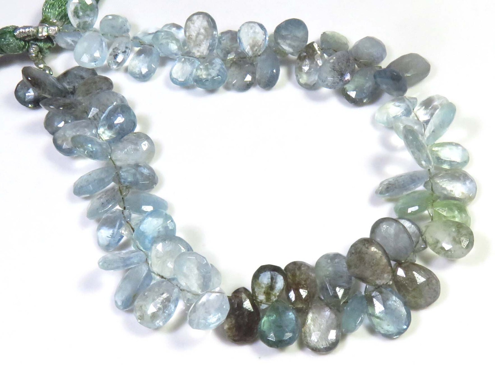 Top Natural Moss Aquamarine Pear Gems Faceted Beads 8.5″Strand 8-11.5mm GV-3792