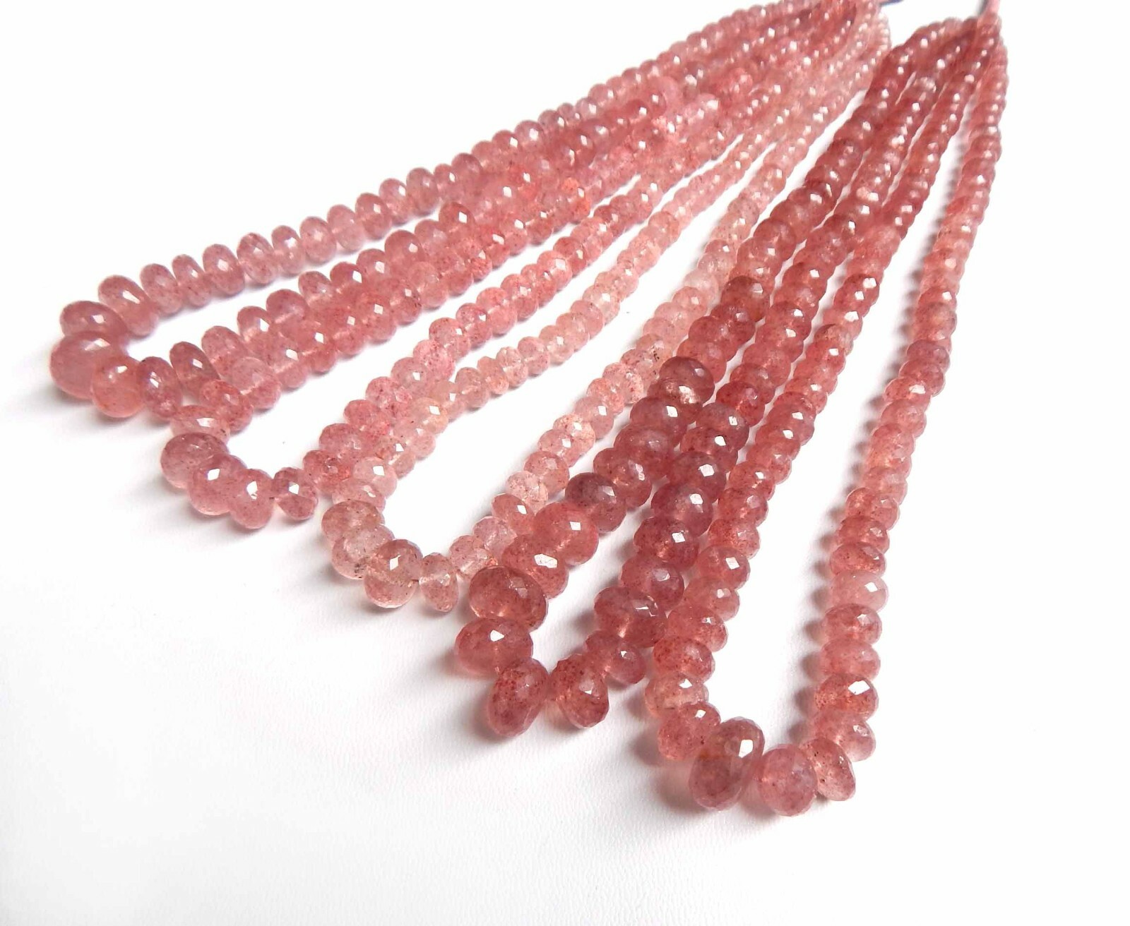 GTL Certified Natural Pink Strawberry Quartz Faceted Rondelle Gemstone Beads