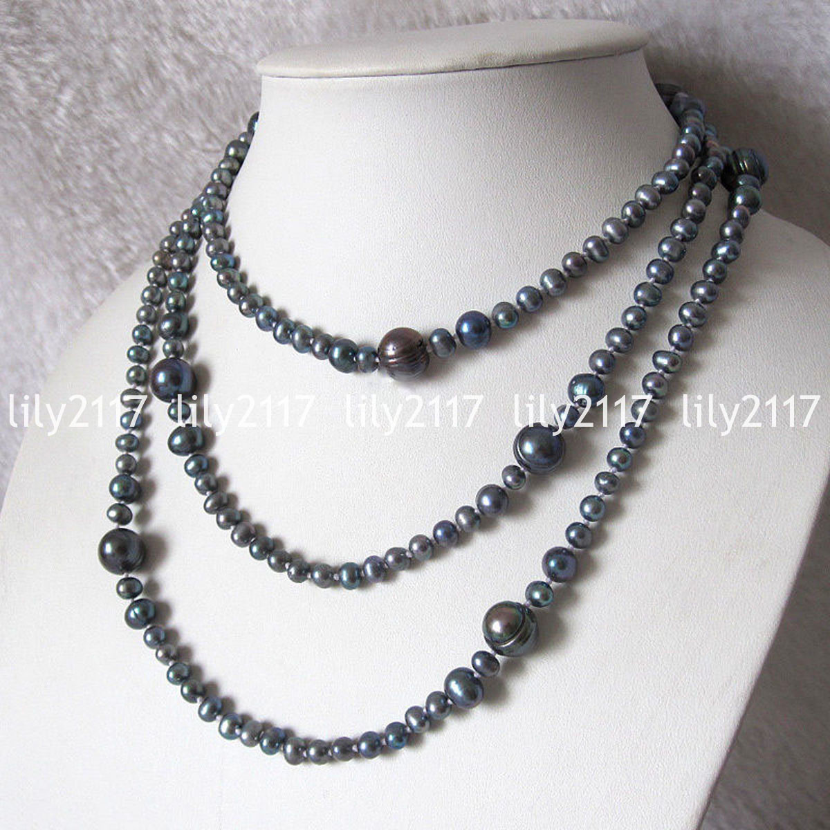 Natural 6-12mm Akoya Gray White Black Freshwater Culture Pearl Necklace 28-100”