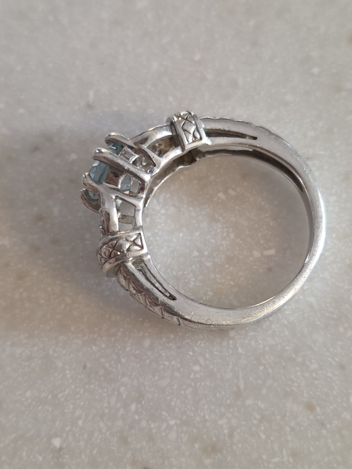 Designer RJ Blue Topaz Cubic Zirconia Sterling Silver Ring – Size 5.5
