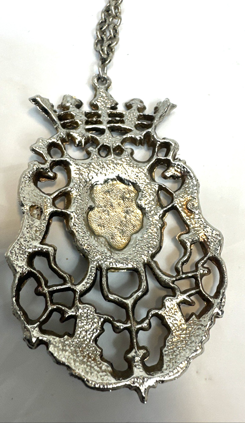 Vintage Heraldic Coat of Arms Pendant Necklace Blue Shield Lions Crown Gothic