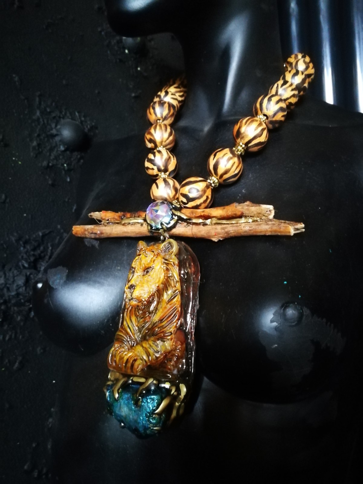 Big Bold Chunky Necklace Statement Wild Luxury Jewelry Tiger Raw Stone Pendant