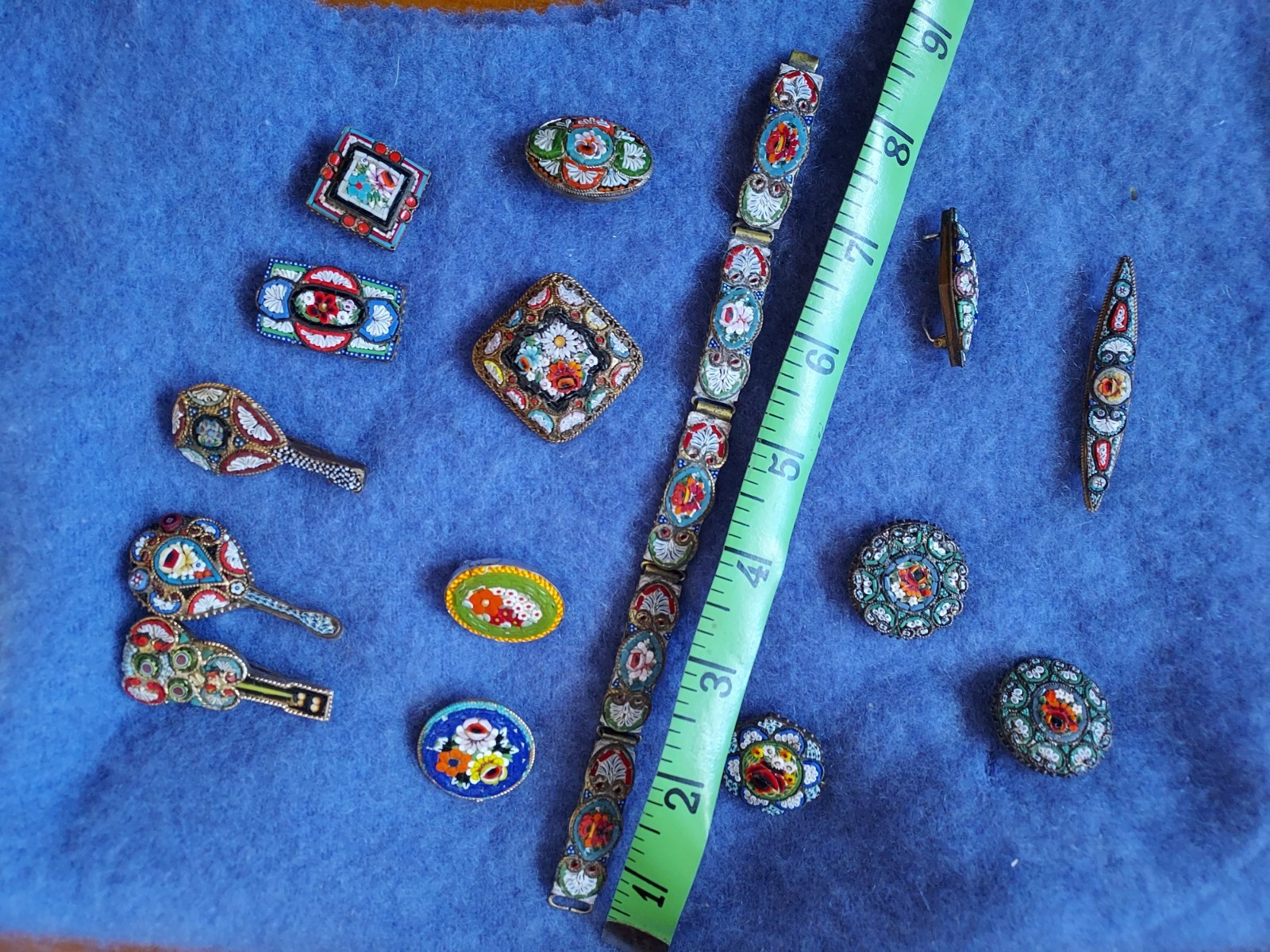Vintage Italien Mosaic Pins Lot of 13 & 1 Bracelet