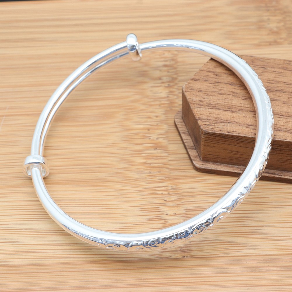 Pure S999 Fine Silver 999 Bangle 4mm Carved Clouds Bracelet 25-26g ID:58-60mm