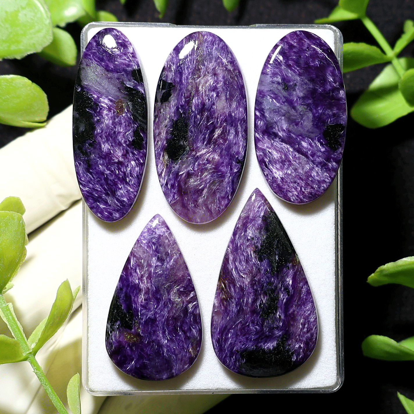 Violet Silk~ 5 PC Siberian Charoite Hi-Quality 36mm-42mm Cabochon Gemstones Lot