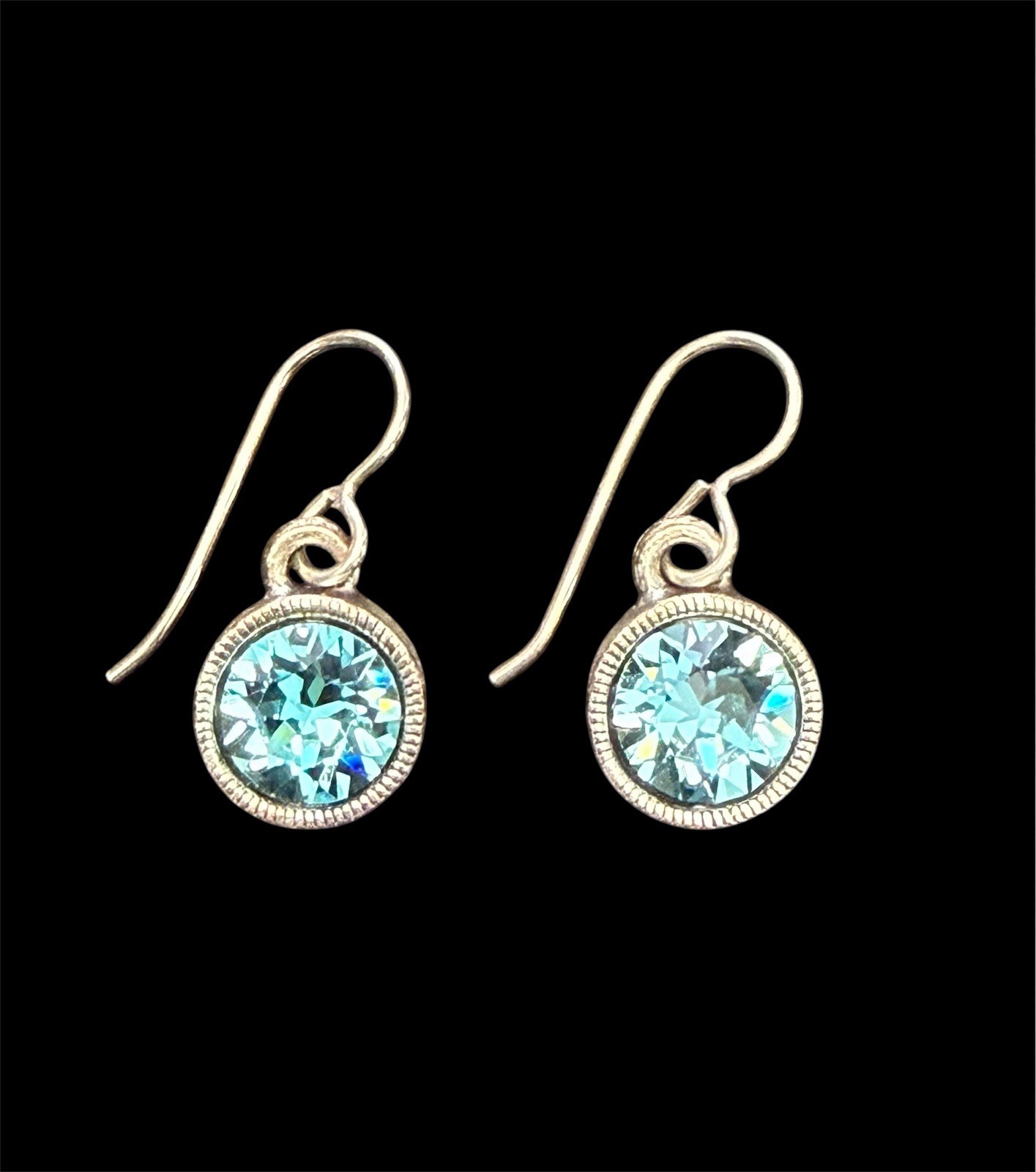 NEW Patricia Locke Silver / Light Turquoise ROUNDABOUT Crystal Earrings USA 2013