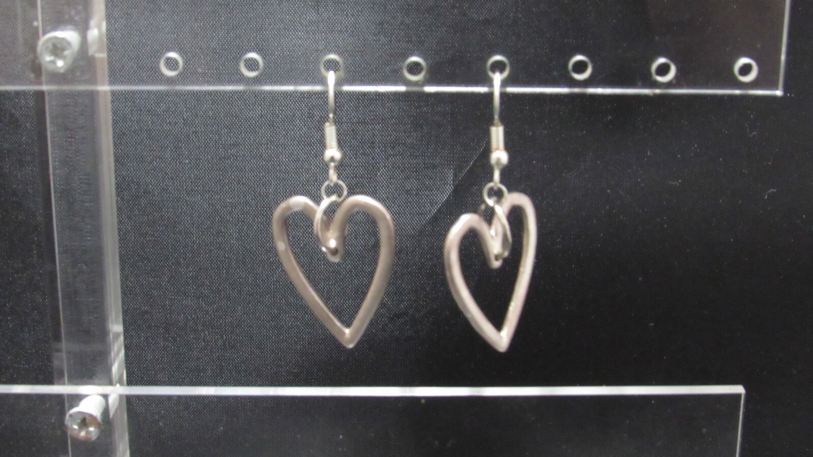 Silver Hook Earrings with a Dangling Silver Tone Heart