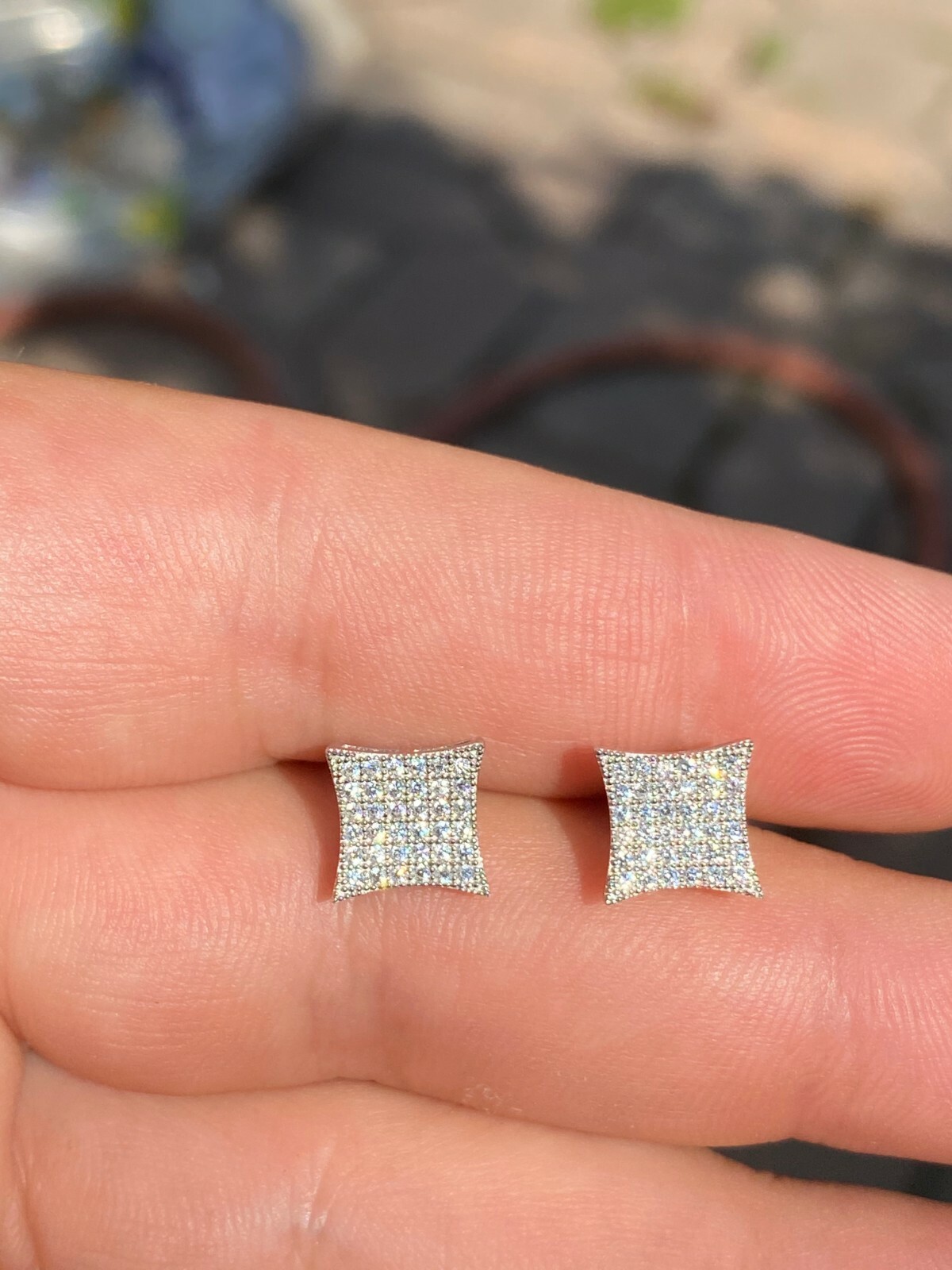 Real 925 Silver Iced Hip Hop Square Kite Earrings REAL MOISSANITE Pass Tester