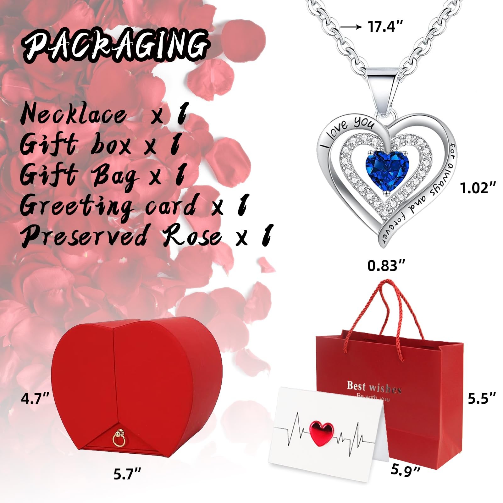 Women Gifts Ideas for Birthday, Preserved Forever Rose Gift with Necklace – Wife