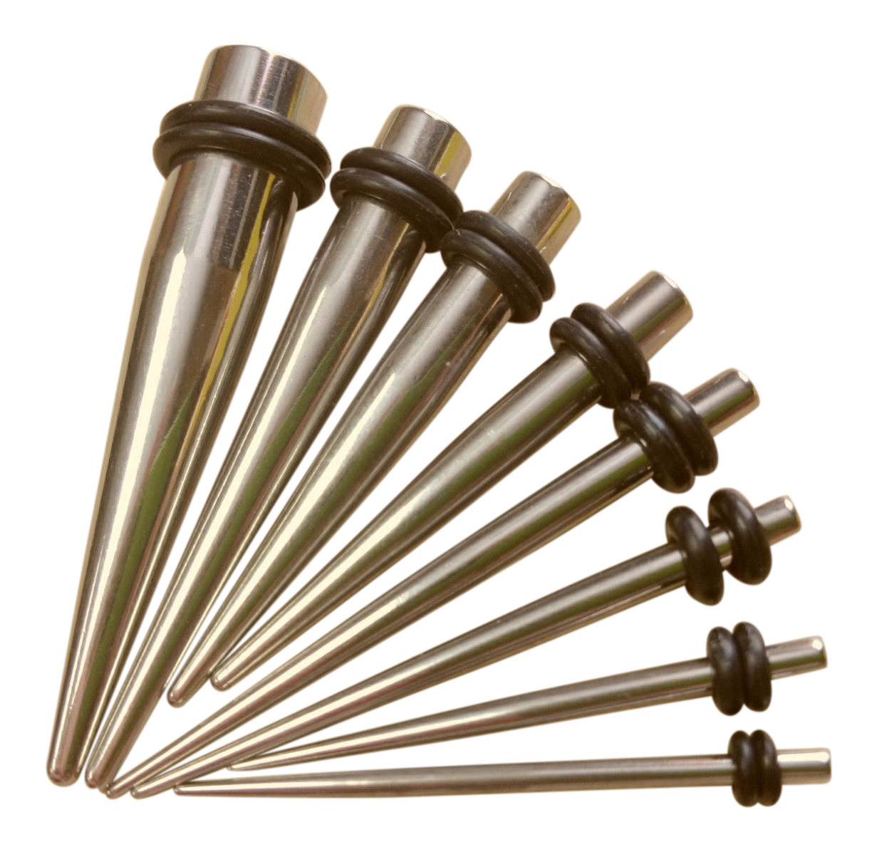 8pc Surgical Steel Tapers Set 14g thru 0g Stretching Kit Gauges Guages Expanders