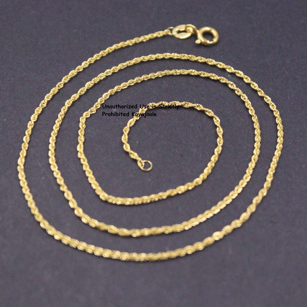 Pure 18K Yellow Gold Chain Women Lucky 1mm Rope Link Necklace 0.8-1g 17inch L