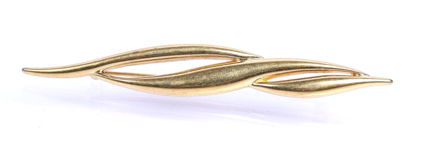 Vintage Monet Gold Tone Swirled Bar Modernist Brooch Pin Costume Signed
