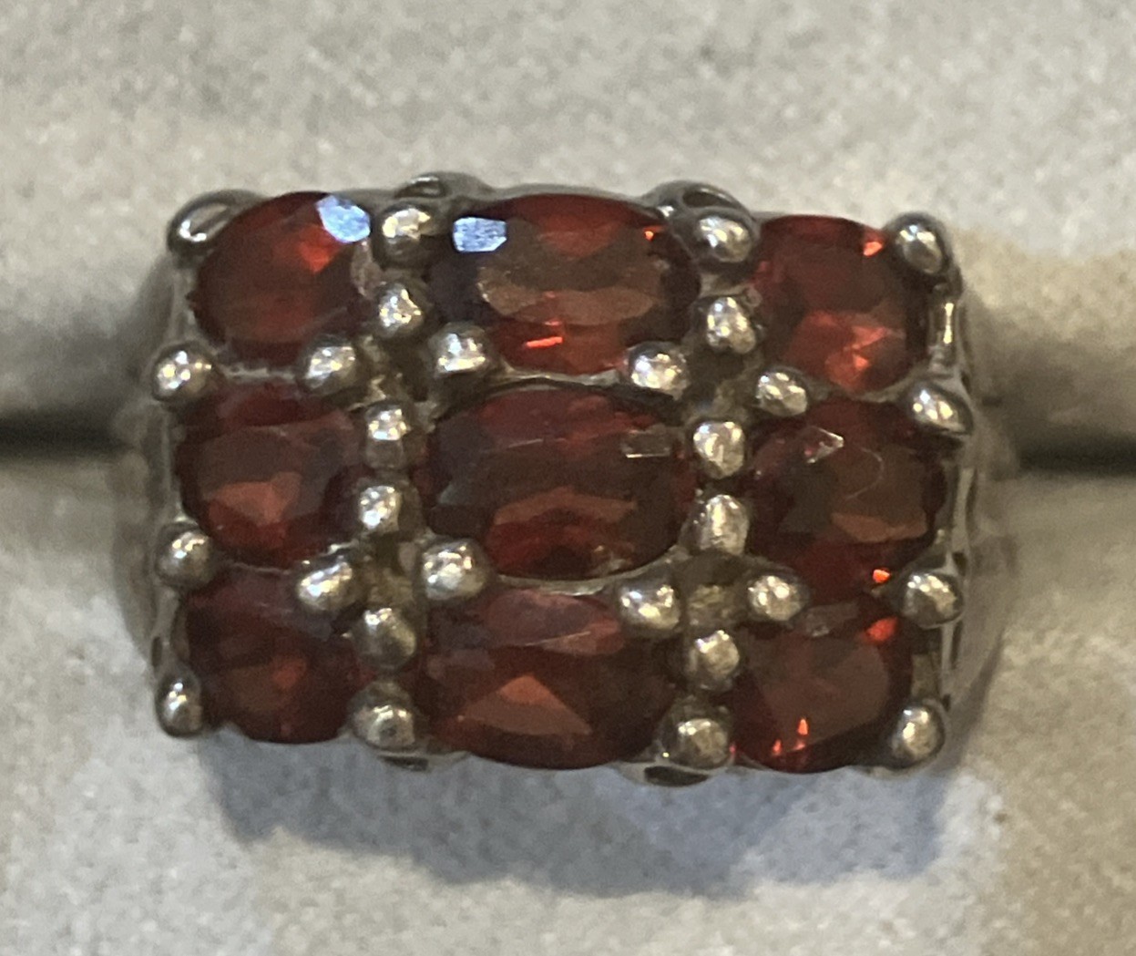 VINTAGE STERLING SILVER HESSONITE GARNET RING SIGNED NF OVAL STONES Size 8.5