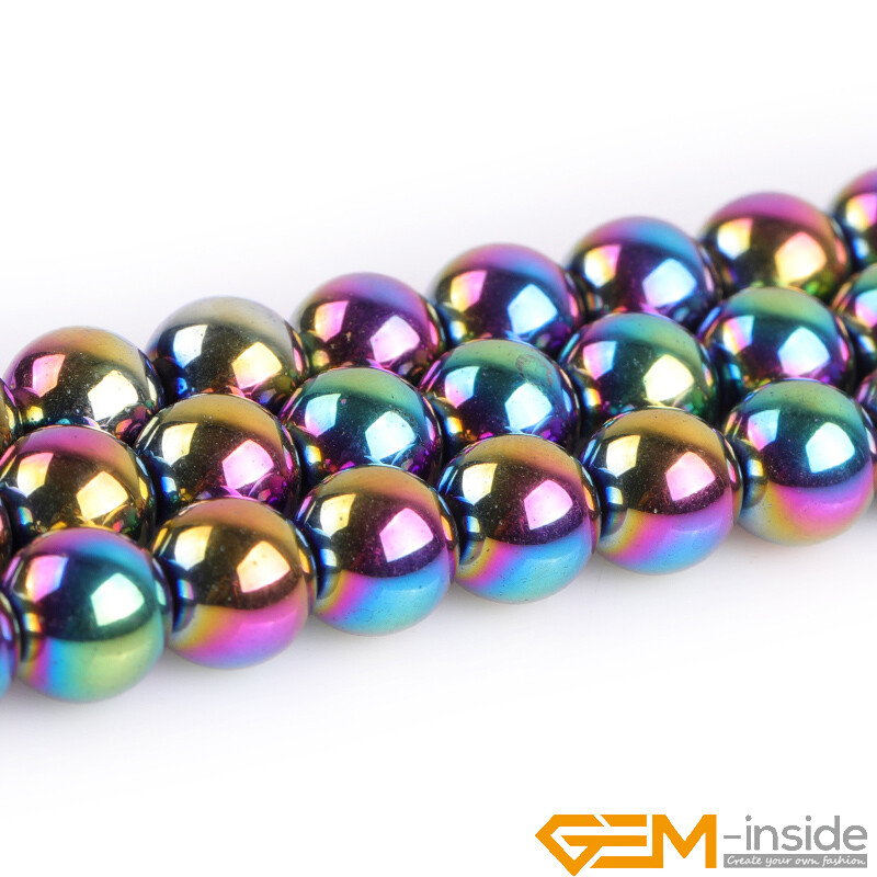 Rainbow Metallic Coated Reflections Hematite Round Spacer Beads 15″Bulk 2mm-12mm