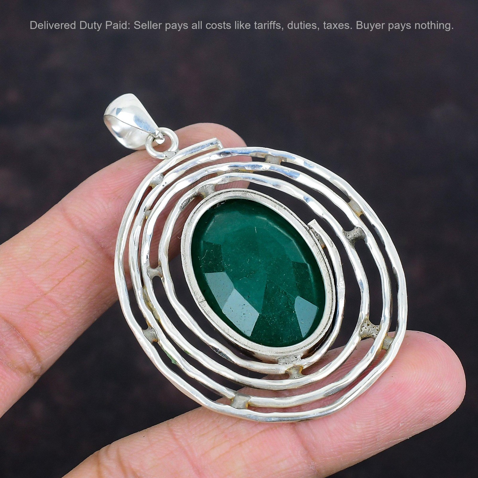 Oval Natural Zambian Emrald 925 Sterling Silver Mother Birthday Bezel Pendant