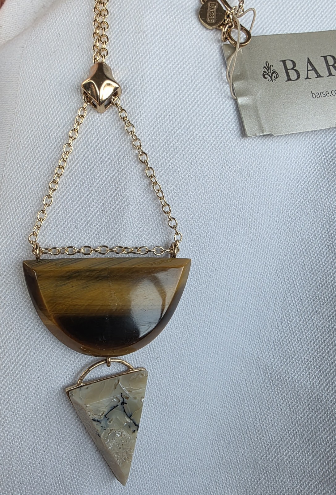 Designer Barse Tiger’s Eye semicircle triangle Pendant Chain Necklace 26″ 17.5”