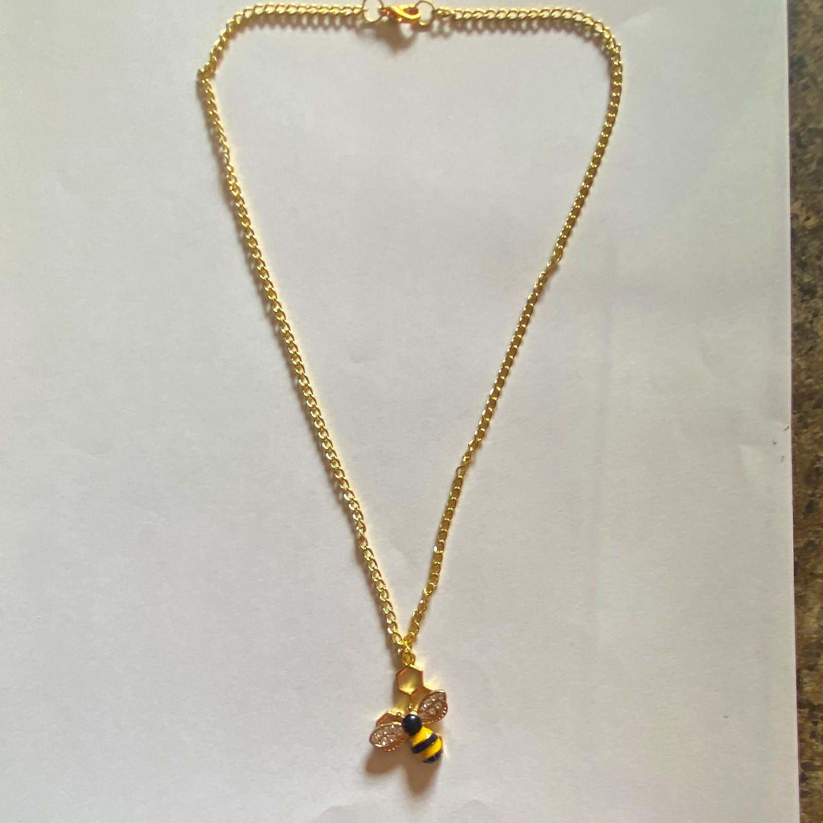 Gold-Tone Metal Bee Honeycomb Charm Pendant Cable Chain Necklace HOMEMADE Lot #4