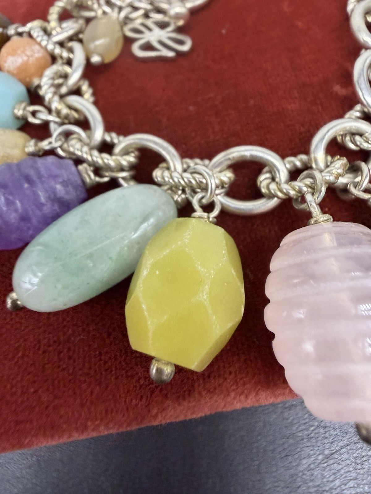 Vintage JB Sterling Silver 925 Multi Gemstone Cha Cha Charm Bracelet