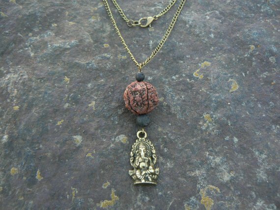 Ganesh Rudraksha pendant Hindu Shiva yoga prosperity necklace men women HANDMADE