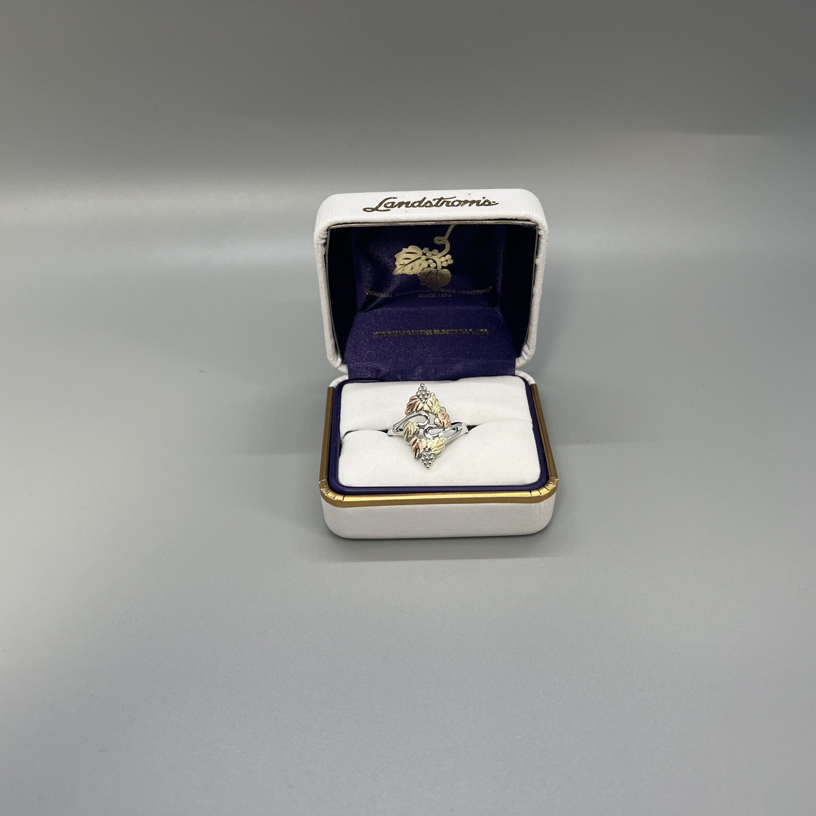 Landstrom’s Black Hills Gold Ladies 12K Solid Gold Leaf Ring Sterling Silver NIB