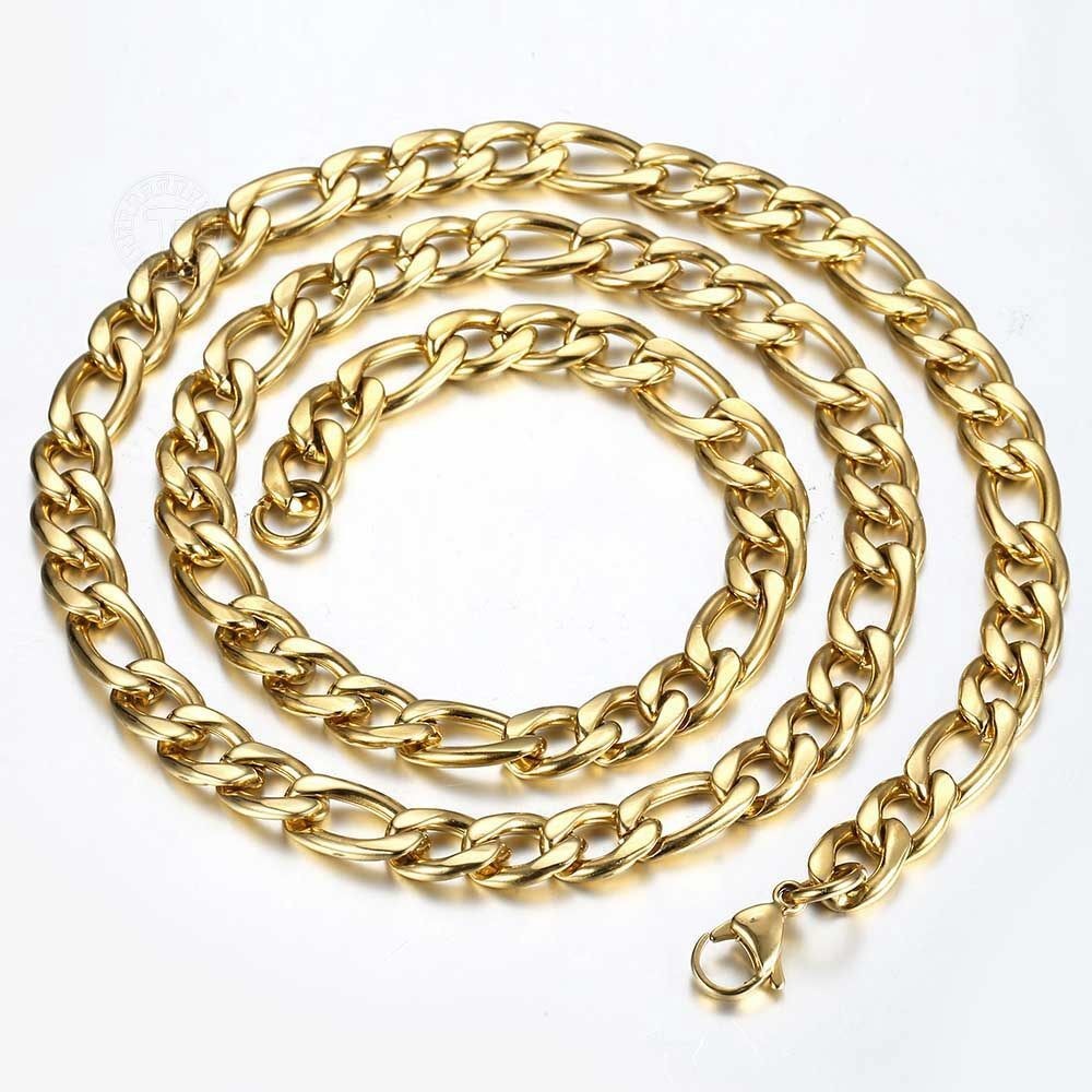 3/5/7/9mm Gold Plated Stainless Steel Figaro Chain Necklace Choker 16-30″