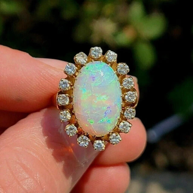 2.80Ct Oval Cut Genuine Fire Opal Halo Engagement Ring 14K Yellow Gold Plated
