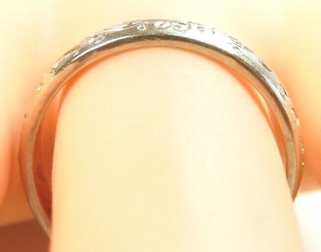 Antique Art Deco Art Carved 14K White Gold Wedding Band Ring Size 6 UK-L1/2