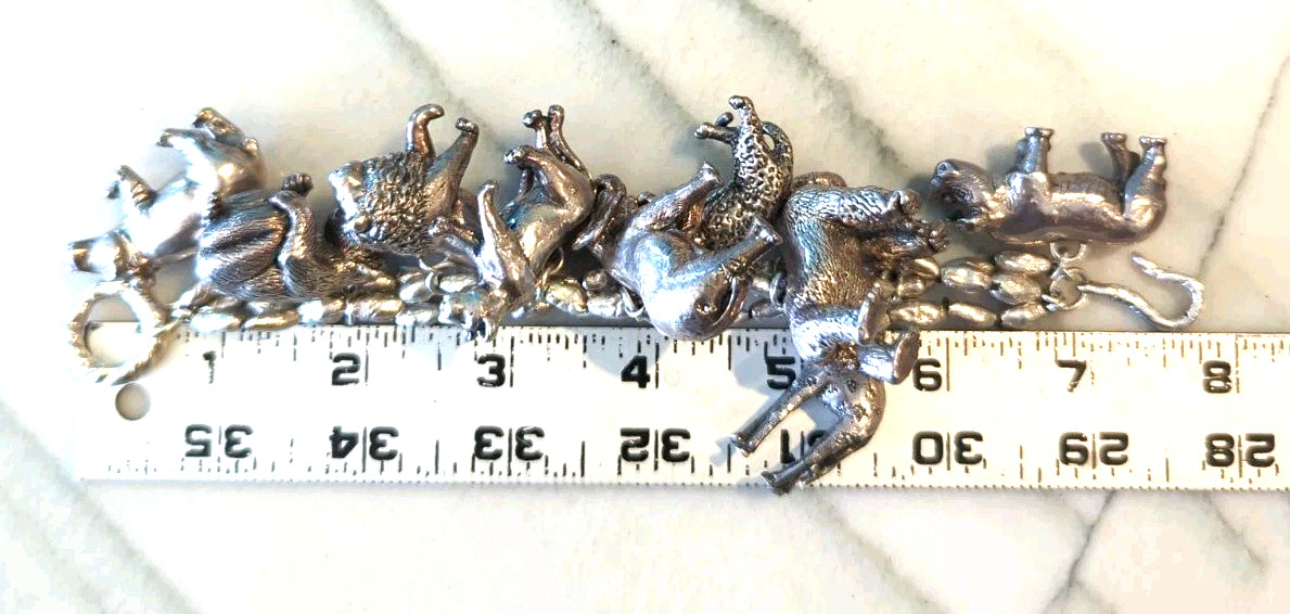 Sterling Silver 114 g 3D SAFARI ZOO Animal Bracelet Lion Gorilla Tiger Elephant*