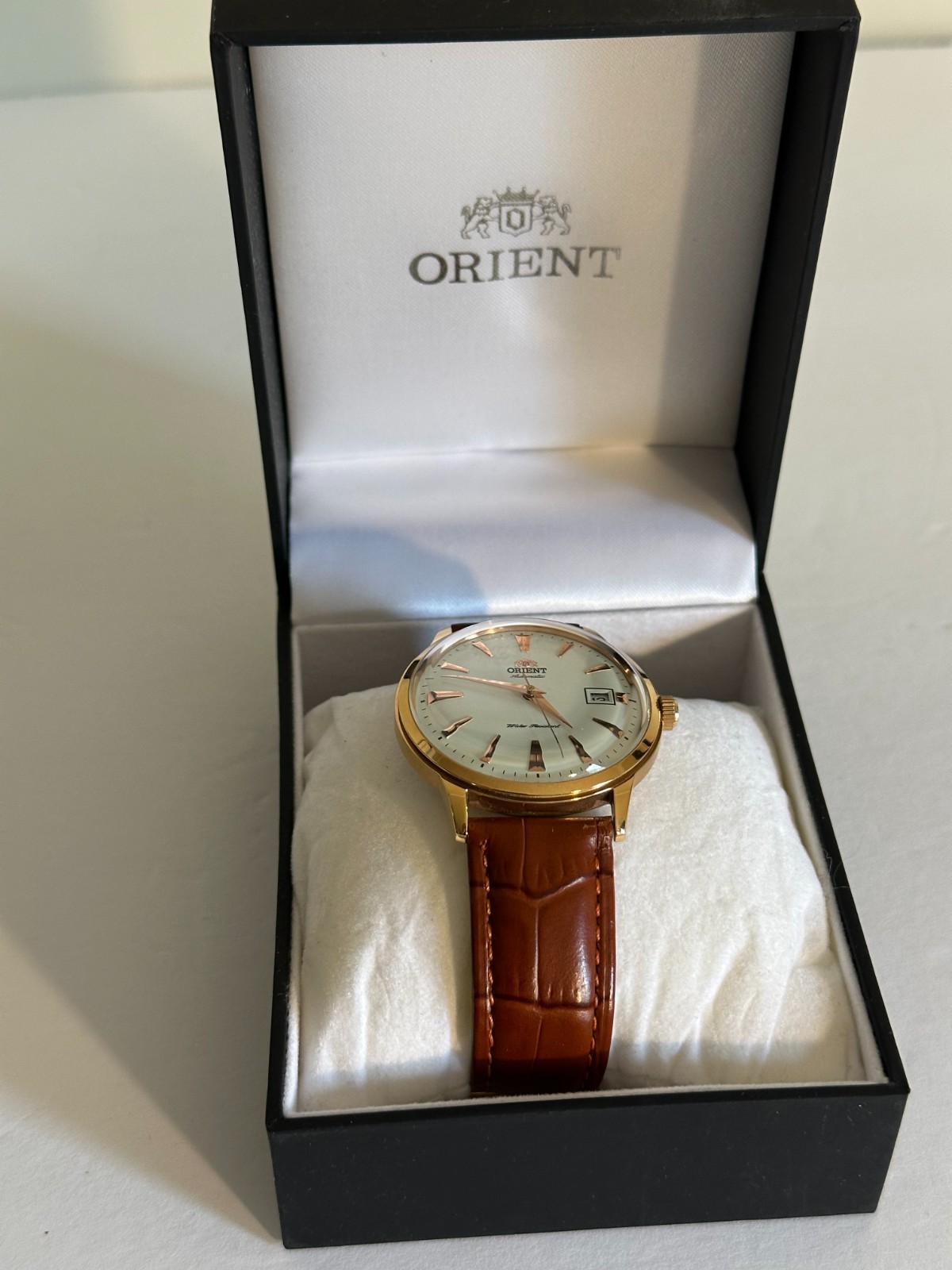 Orient Bambino FAC00002W0 Automatic Watch Gold Case Box Papers Excellent