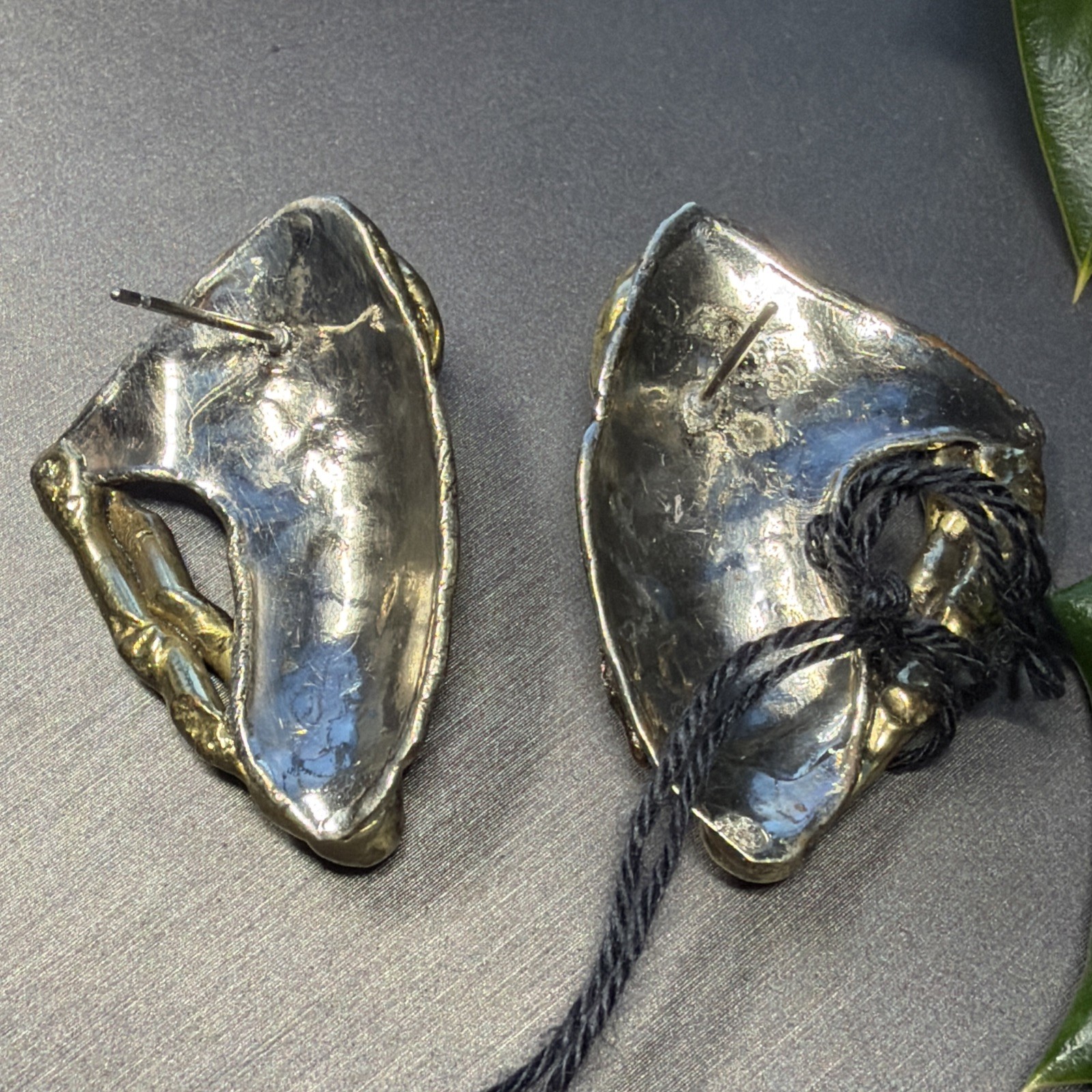 Vintage Modernist Earrings Signed George Gabriel Q Green Quartz Artisan Unique