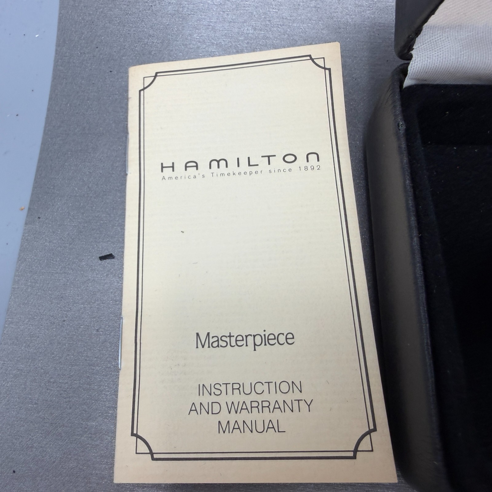 Hamilton Presentation Watch Box Case Black Cream W/Manuals Vintage Masterpiece