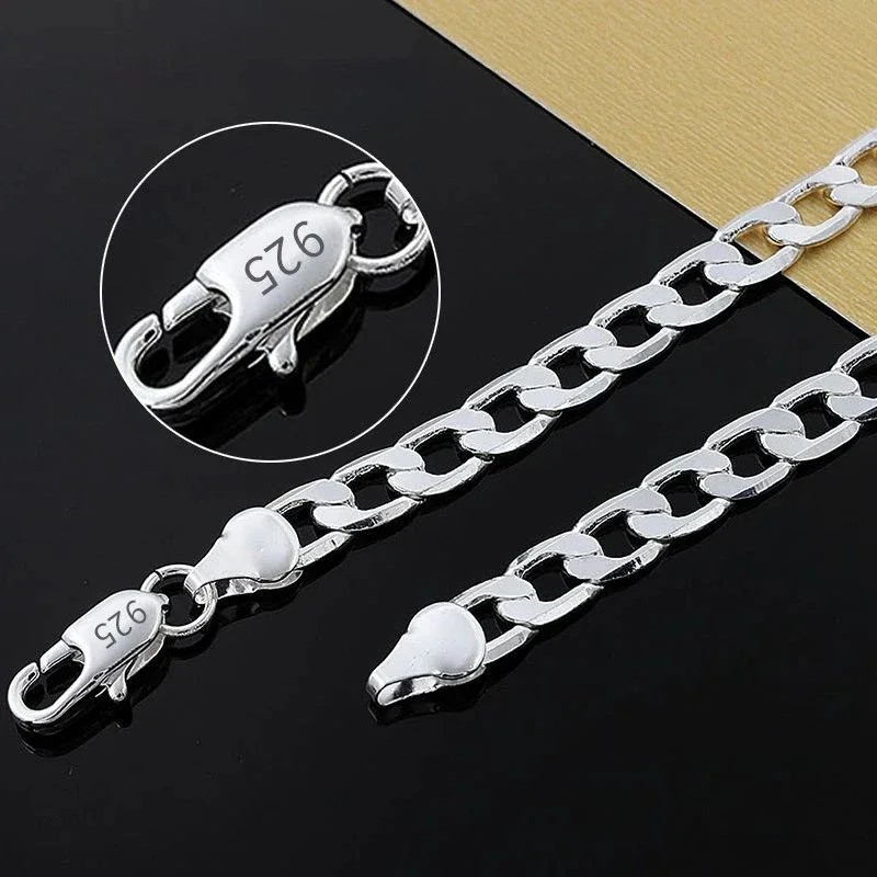 Collar de Plata de Ley 925 para Hombre Cadena Clásica de 8MM y 20/24 pulgadas