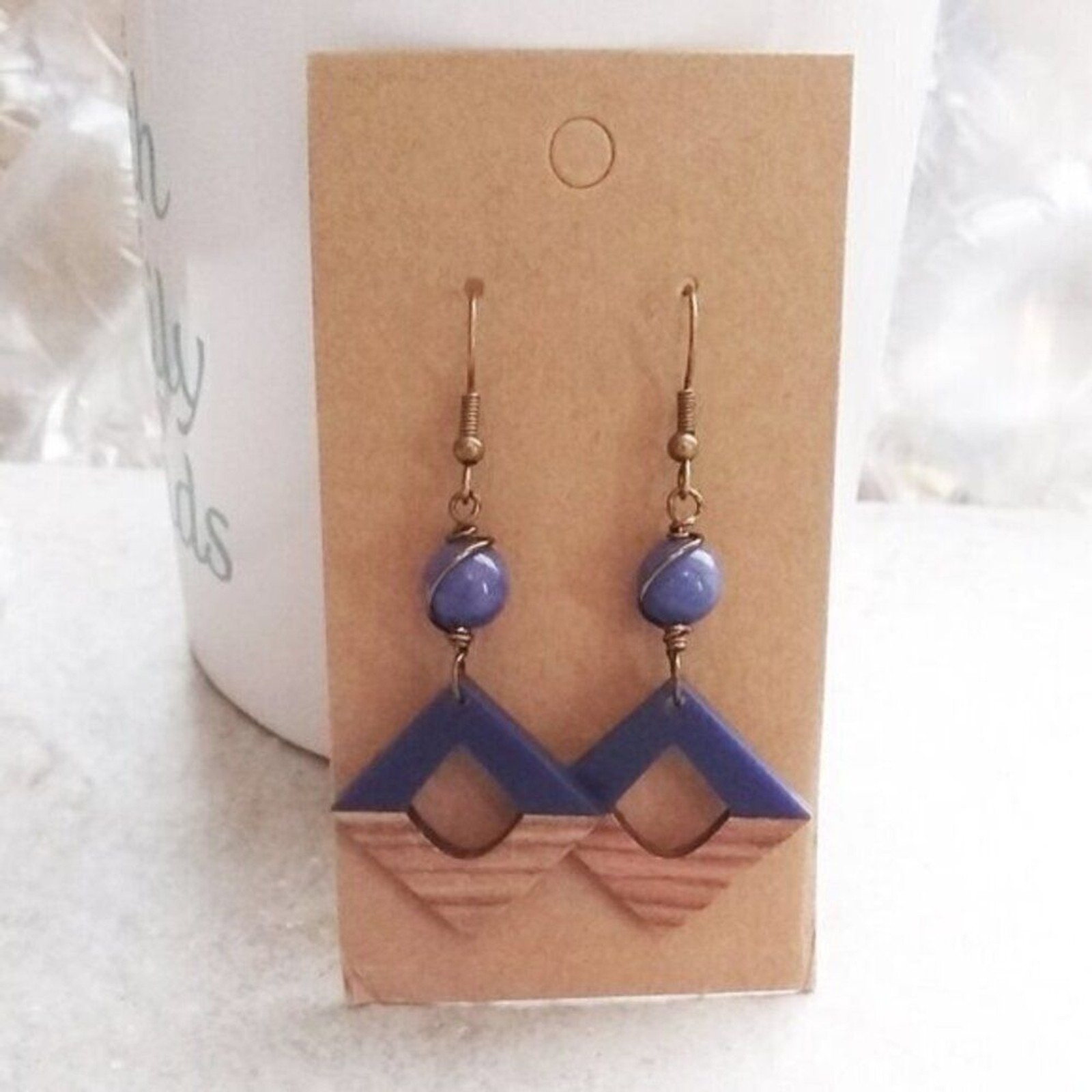 Purple Jasper Bead +Walnut Wood Resin Earrings