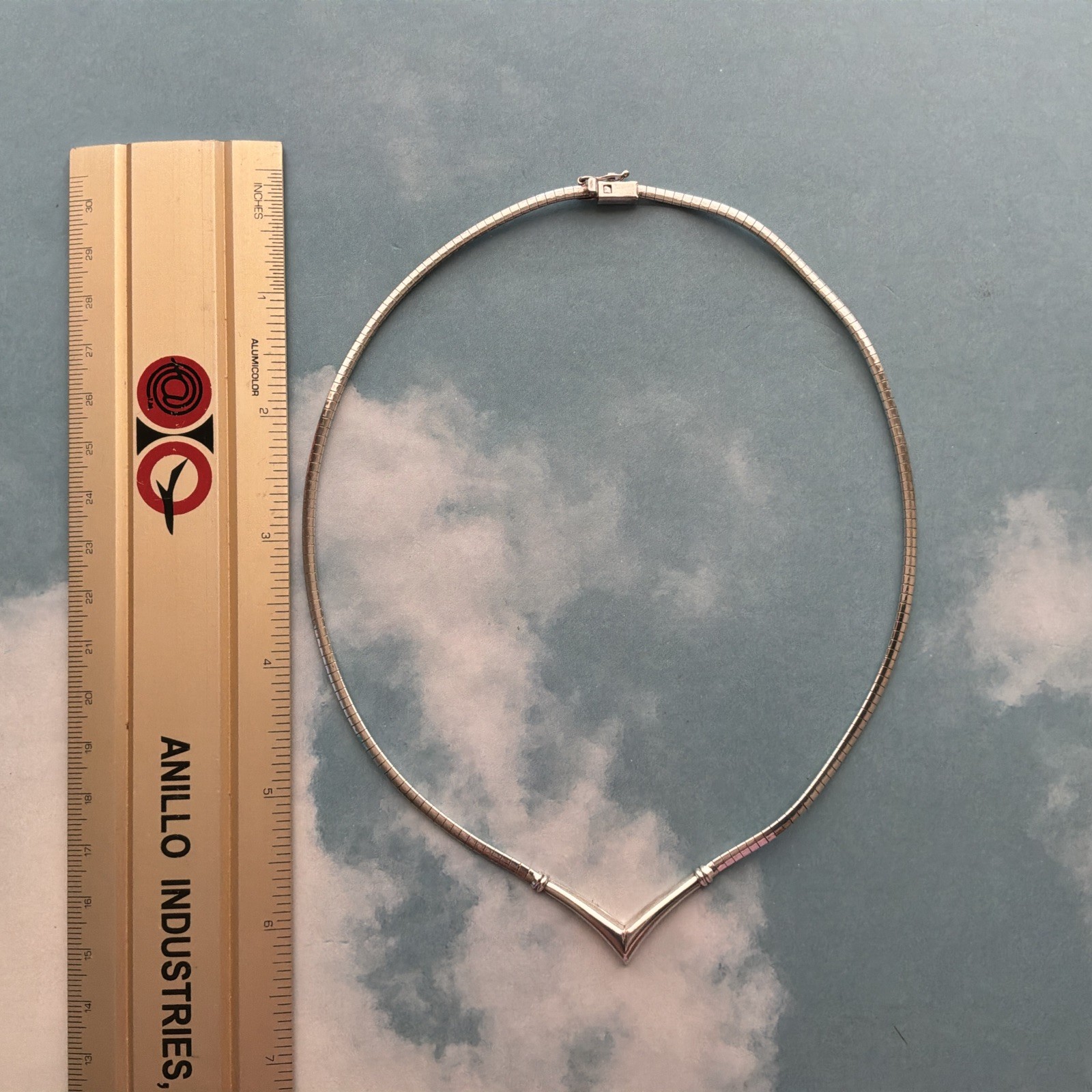 Sterling Silver Snake Chain W/V Shape Collar Necklace, Stamped 925 Made In Italy