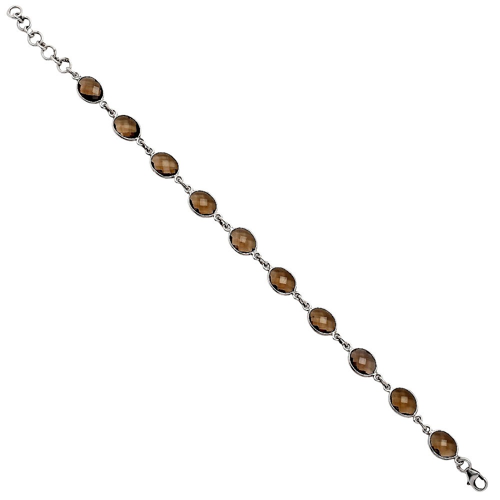 Premium Quality Smoky Quartz Checker Briolette 925 Silver Bracelet B-1001